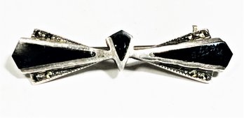 Sterling Silver Art Deco Style Pin Having Black Onyx Stones