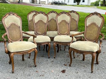 A Set Of 6 Vintage Fruit Wood And Cane Dining Chairs In Victorian Style