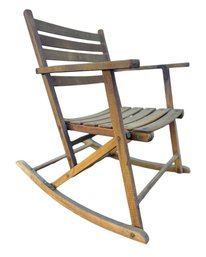 Modernist Folding Slatted Rocking Chair By Telescope Folding Chair Co.