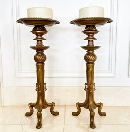 A Pair Of Neoclassical Bronze Pillar Candlesticks By Maitland-Smith