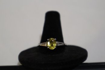 925 Sterling Silver With Yellow Center Stone And Clear Stones Ring Size 10.5 Marked STS Chuck Clemency
