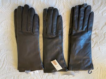 Unused With Tags, Trio Of Talbots Women's Black Leather Gloves. Size 8 1/2
