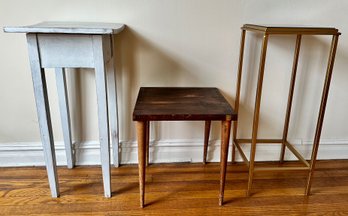 Glass Top Gold Tone Pedestal Table (Matches Lot 43,) Shabby Chic Pedestal Table & Low Side Table