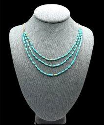 Liquid Sterling Silver Multi Layer Turquoise Color Beaded Necklace