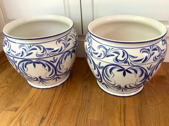 Pair Of Large Mediterranean Ceramic Cache Pots