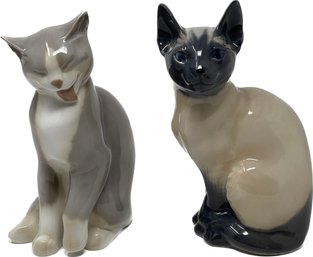 A Royal Copenhagen Siamese Cat Figurine Together With A Bing & Grondahl Grooming Cat Figurine