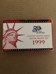 Beautiful 1999 - S U.S. Mint 9 Coin Silver Proof Set With Original Mint Box And COA