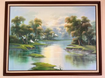 Large Oil On Canvas Painting Signed B. Zhonphga