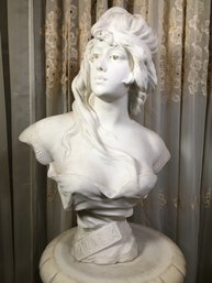 Incredible Large Antique Carved Marble Bust Of ATALA By Antonio Piazza (1875-1925) Carrera Marble - Italian