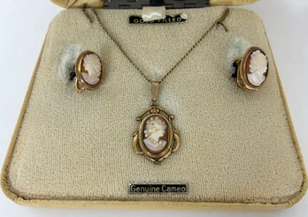 12K Gold Filled Cameo Necklace & Earring Set