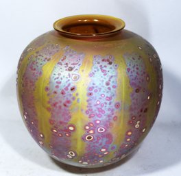 1980s Artist Signed Studio Art Glass Vase Iridescent