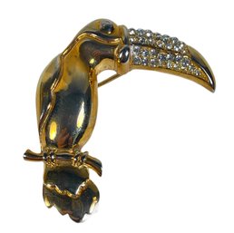 Vintage Fine Gold Tone Rhinestone Toucan Bird Brooch