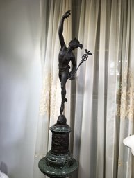 Phenomenal Large (36') Antique Bronze Statue Of Mercury - Par Jean De Bologne - Green Marble Base - STUNNER !