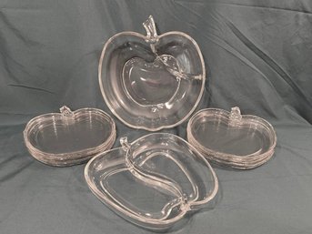 Vintage Hazel Atlas Orchard Apple Glass Serving Bowl, Relish Dish & 6 Plates