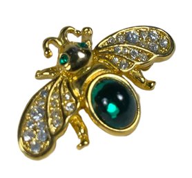 Vintage Gold Tone Rhinestone Green Belly Bug Brooch