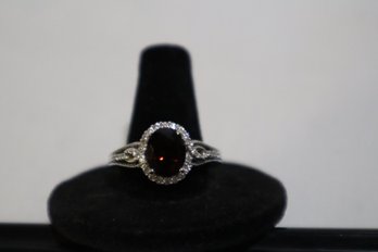 925 Sterling Silver With Red And Clear Stones Ring Size 11 Marked STS Chuck Clemency