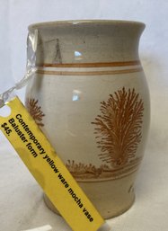 Vintage Baluster Form Yellow Ware Mocha Vase With Seaweed Decoration