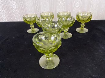 Imperial Glass Provincial Green Thumbprint Dessert Sherbet Glasses