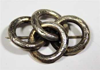 Antique Victorian Sterling Silver Love Knot Engraved Brooch