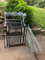 Metal Lot- Shelving Racks, Clothes Dryer And Baby Gate