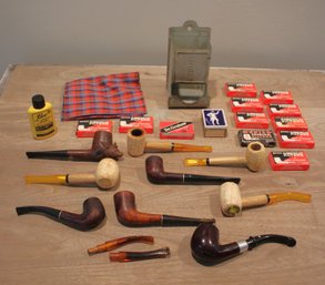 Vintage Wooden Pipes Meershaum Cornpipes Dr Grabow Omega Wooden Pipe Tin Match Safe Box Holder Pipe Filters