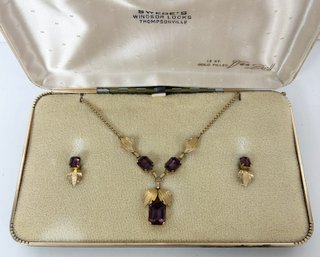 12k Gold Fill Purple Stone Necklace & Earring Set