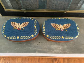 Pair Of Needlepoint Upholstered Foot Stools