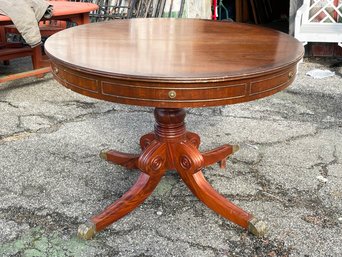 Banded Mahogany Pedestal Base Library Table