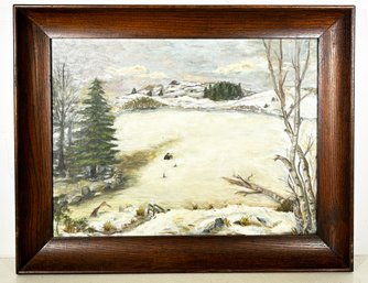 An Original Oil On Canvas Winter Landsape, Unsigned