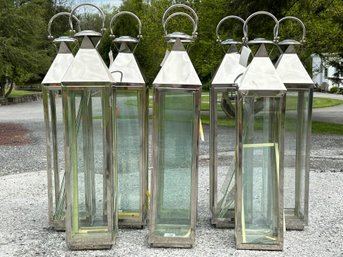 A Large Group Of 8 Modern Chrome Lanterns - 'A'