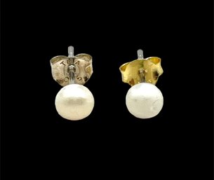 Vintage Sterling Silver Pearl Color Stud Earrings