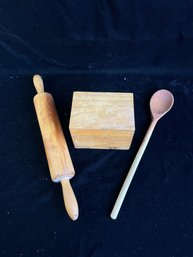 Wooden Spoon And Rolling Pin With Recipe Box