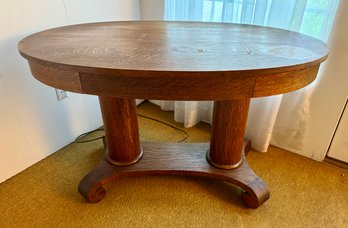 Early 1900s - Antique Quarter Sawn Solid Oak Oval Top Library Table