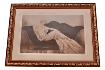 Louis Icart The Sofa Color Etching Aquatint, Gold Relief Framed