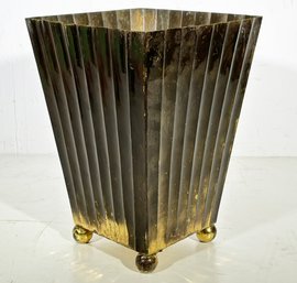 A Patinated Brass Wastebasket