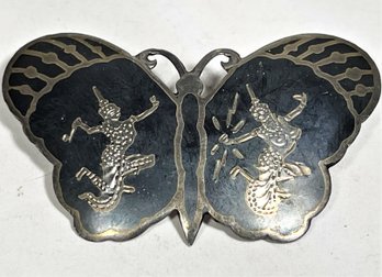 Sterling Silver Vintage Siam Niello Butterfly Brooch Pin