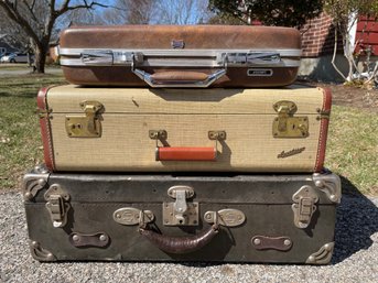 3 Vintage Suitcases - Carilite Tweed, American Tourister Escort And Shwyder