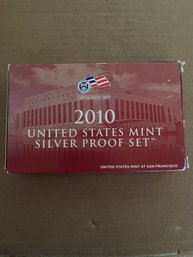 Beautiful 2010 - S U. S. Mint 14 Coin Silver Proof Set With Original Mint Box And COA