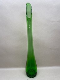 Mid Century Modern Green Glass Bud Vase. 23 11/16' Tall.