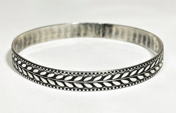 Vintage Wide Stylized Leaf Design Sterling Silver Bangle Bracelet