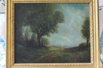 Scenic Landscape Oil On Board,  Older, Signed With Ornate Gilt Frame 24W X 20H