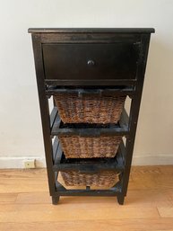 Wood Storage Rack With Woven Baskets