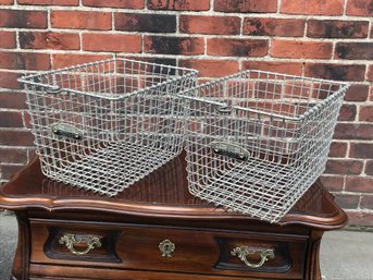 Two (2) Fantastic Vintage Wire Locker Baskets With Plaques #225 & #226 - American Playground Devices !