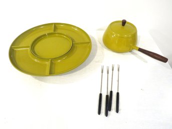 Vintage Avocado Green Fondue Pot Divided Tray