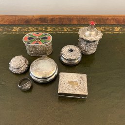 A Collection Of Primarily Sterling Boxes And One Filigree Ring