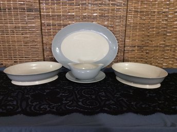 Vintage Blue/grey Trimmed 4 Piece Serving Set