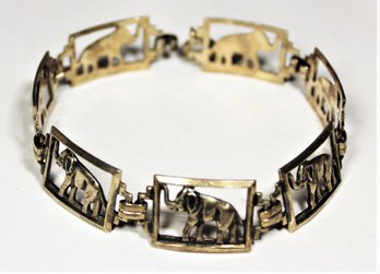 Art Deco Sterling Silver Link Bracelet Having Elephants (needs Help With A Clasp)