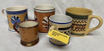 4 Vintage Mocha Decorated Plus Lustreware Mug- 1 Marked Villeroy And Boch