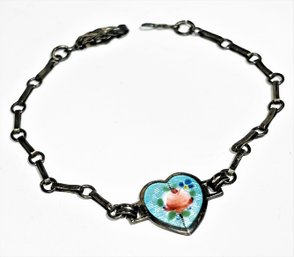 Child's Or Small Size Sterling Silver Gillouche Enamel Bracelet With Heart