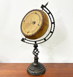 A Vintage Leather Wrapped Clock On Metal Stand